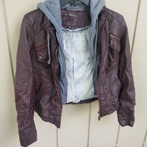 Maroon Faux Leather Jacket